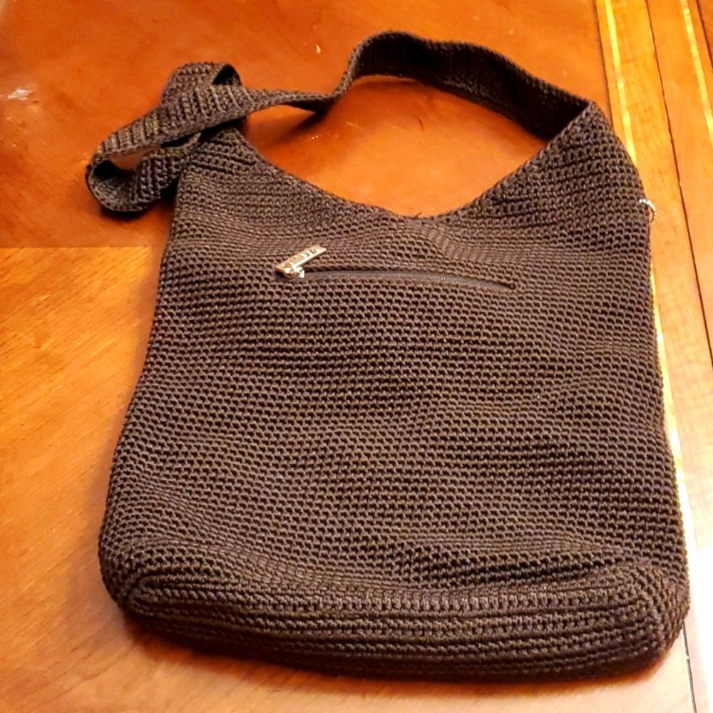The Sak Mocha Crochet Purse Handbag Shoulder SIngle Strap Boho Bucket Bag 11x10"